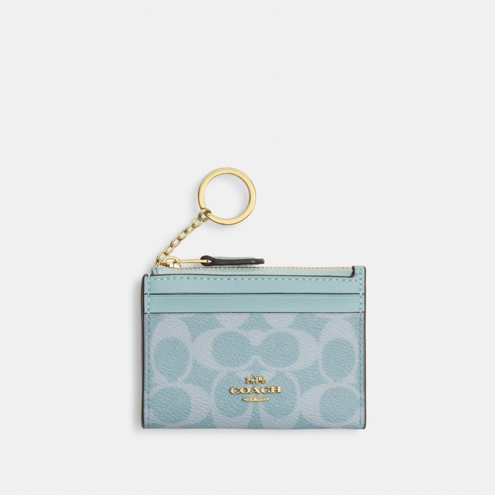 COACH®,Mini Skinny Id Case In Signature Canvas,Card Case,Logo,Metal,Color Block,Sustainable,Key Ring,Casual,,Front View