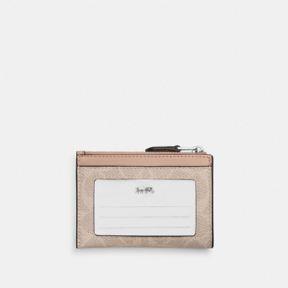 COACH®,ÉTUI-CARTES MINI SKINNY POUR PIÈCE D’IDENTITÉ EN TOILE SIGNATURE,Tissu en toile exclusif,Argent/Sable/Taupe,Back View