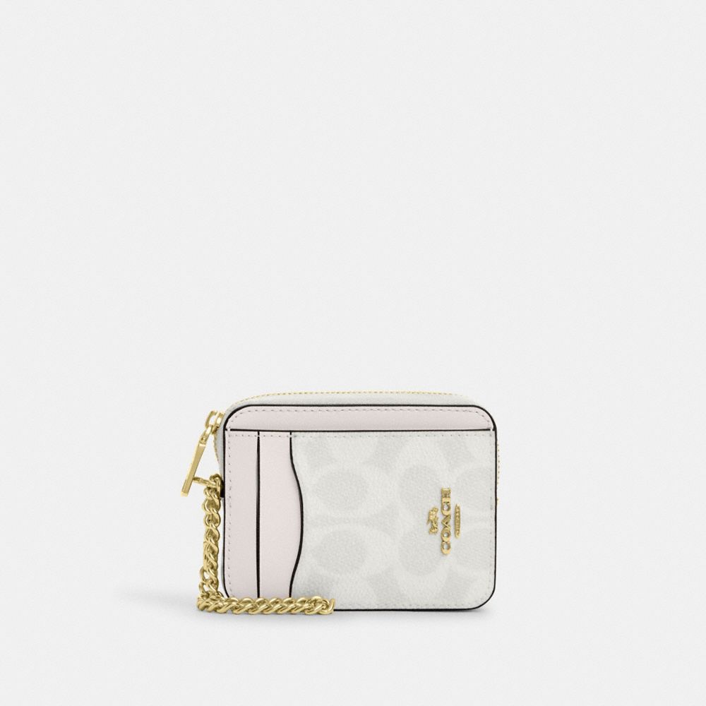 COACH®,Zip Card Case In Signature Canvas,Card Case,Color Block,Sustainable,Casual,White,Front View image number 0