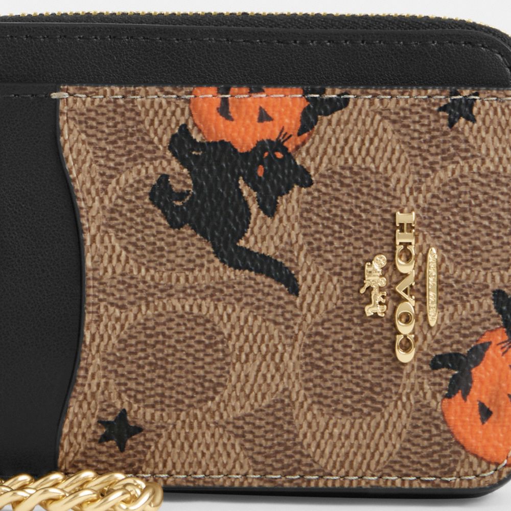 COACH®,Zip Card Case In Signature Canvas With Halloween Print,Canvas,Card Case,Color Block,Casual,Brown