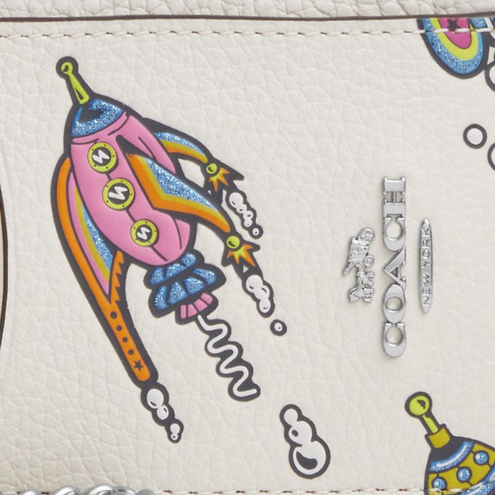 COACH®,Cosmic Coach Zip Card Case With Rocket Print,