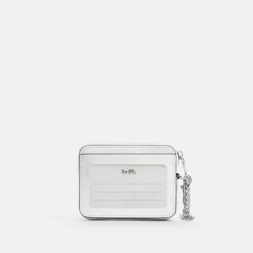 COACH®,Zip Card Case,Leather,Card Case,Metal,Logo,Casual,White,Back View