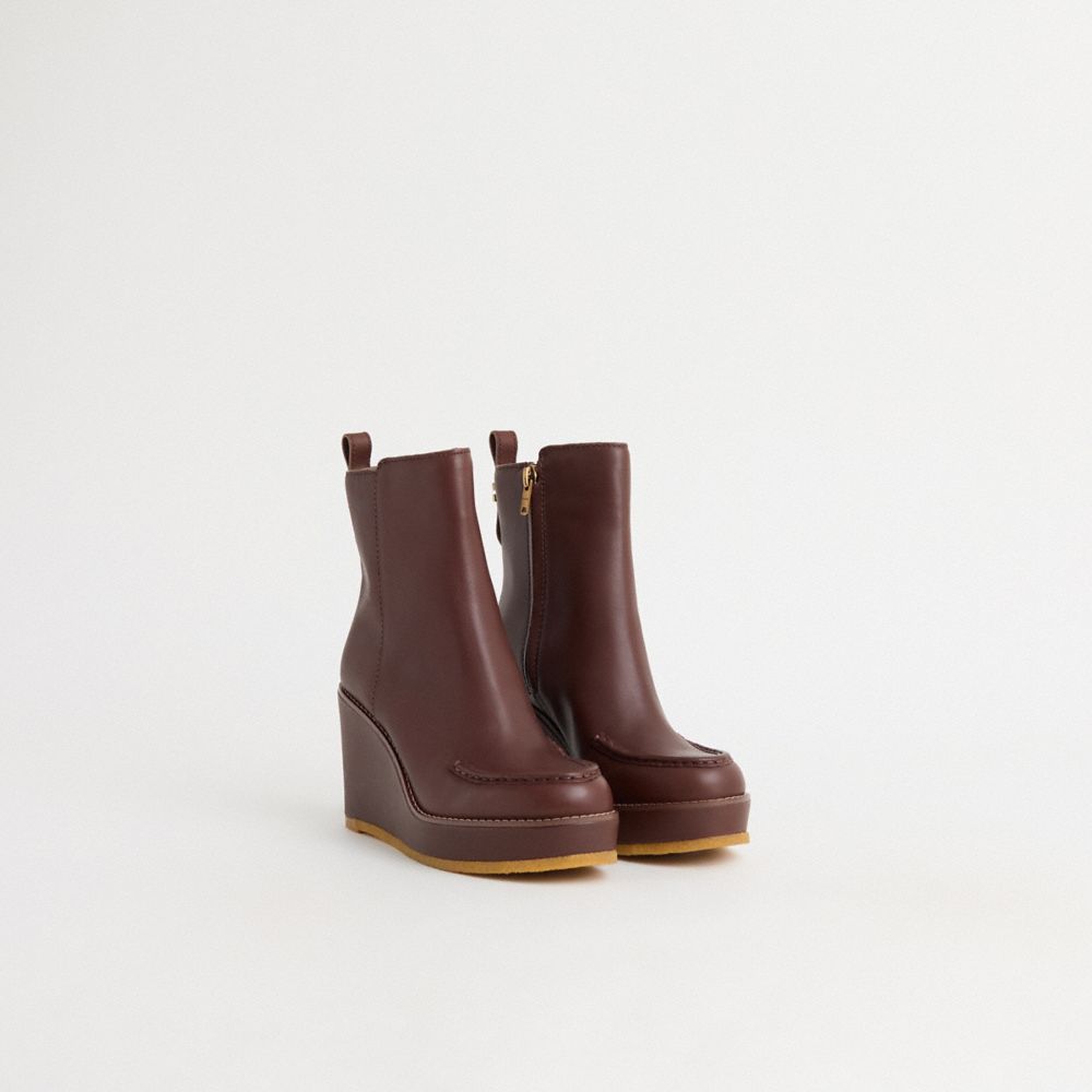 COACH®,Restored Brady Bootie,Leather,Rubber,Bootie,Sustainable,Pull Tab,Day Party,Brown,Angle View