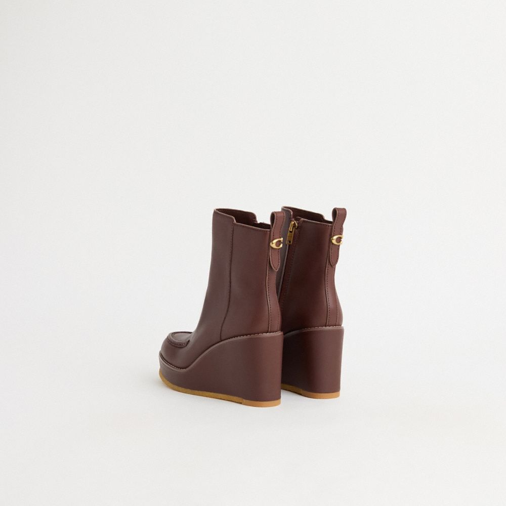 COACH®,Restored Brady Bootie,Leather,Rubber,Bootie,Sustainable,Pull Tab,Day Party,Brown,Back View