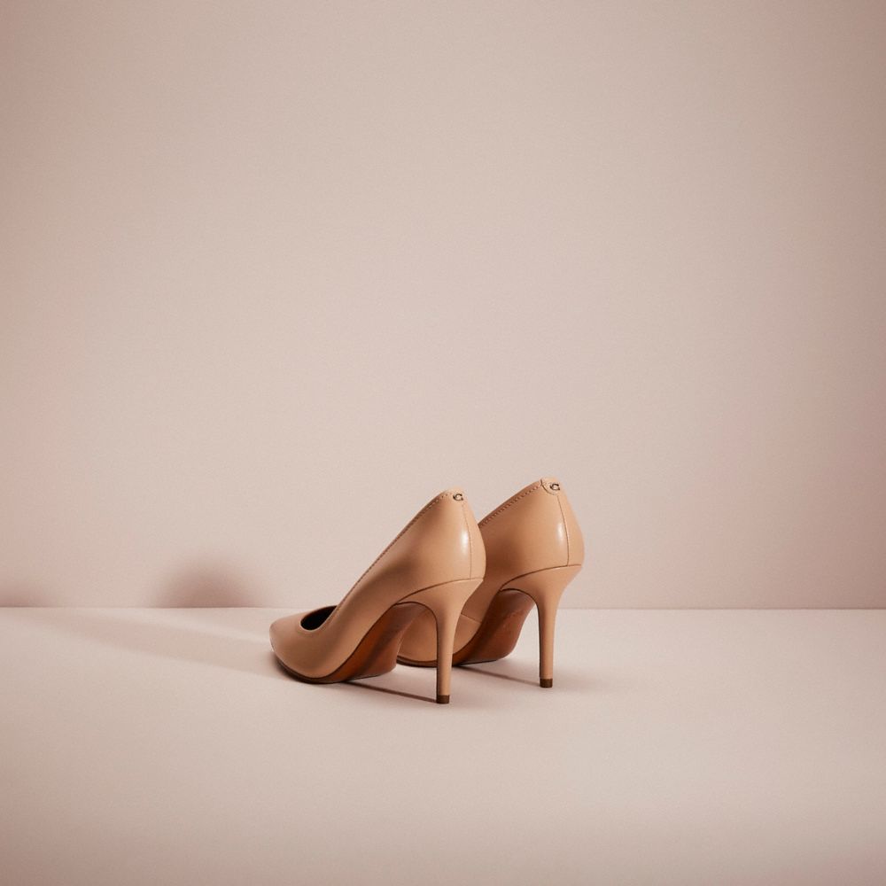 COACH®,Restored Waverly Pump,Leather,Pumps,Studded,Scallop,Silver Metal,Cocktail,Beige,Back View