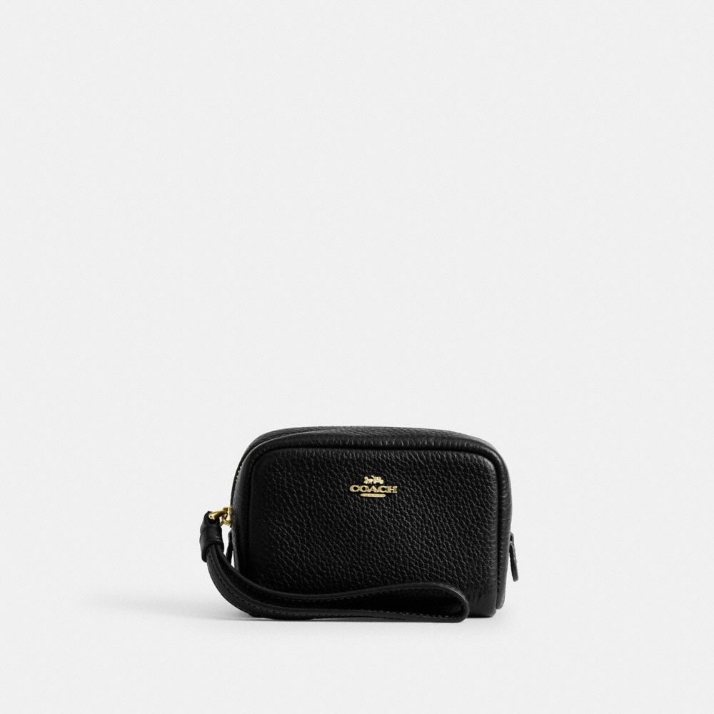 COACH®,POCHETTE WRISTLET,Cuir galet,Or/Noir,Front View