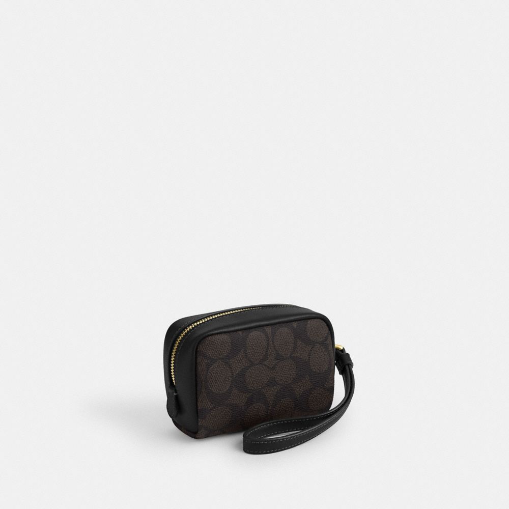 COACH®,Pouch Wristlet In Signature Canvas,Pouch,Wristlet,Casual,Black,Angle View
