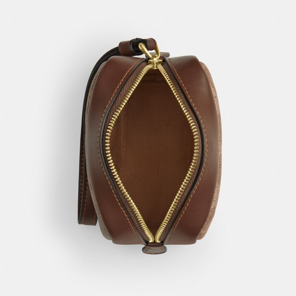 COACH®,Pouch Wristlet In Signature Canvas,Pouch,Wristlet,Casual,Brown,Inside View,Top View