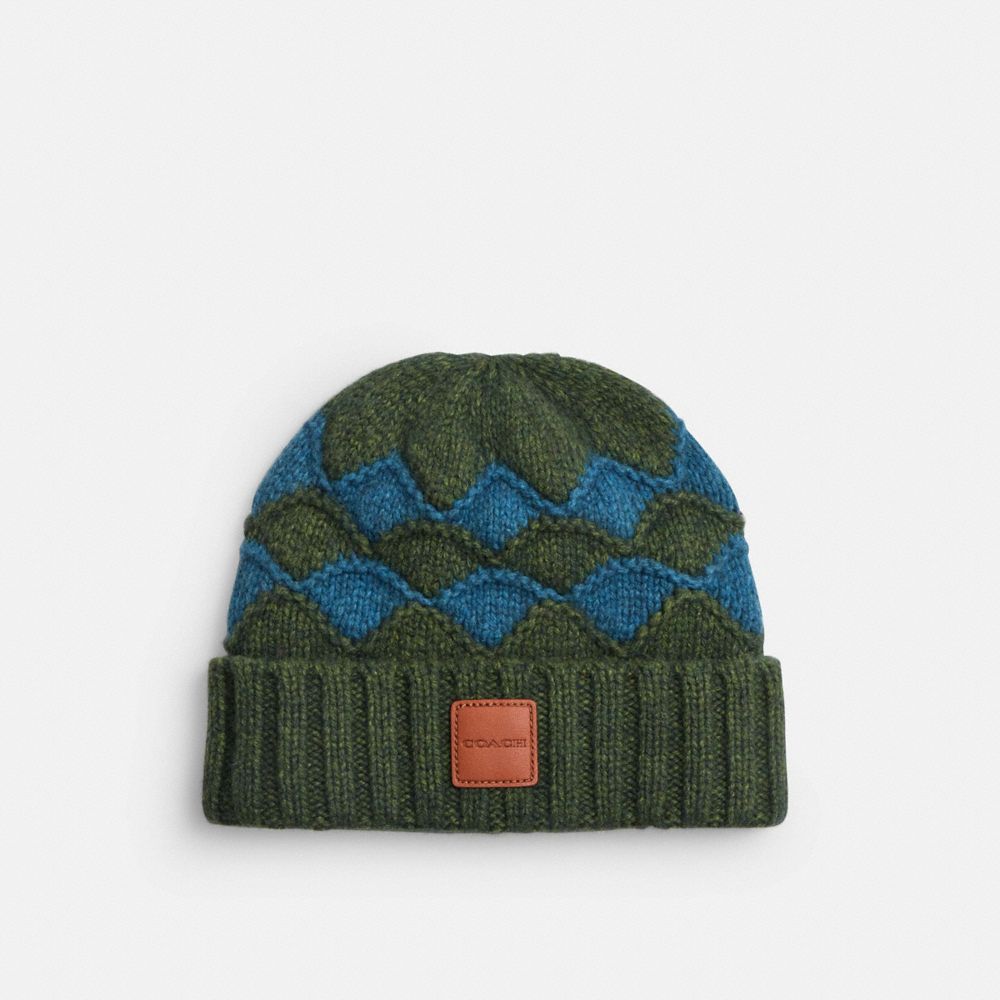 COACH®,Bobble Stripe Beanie,Wool,Beanie,Logo,Insulated,Casual,Multi Color,Front View