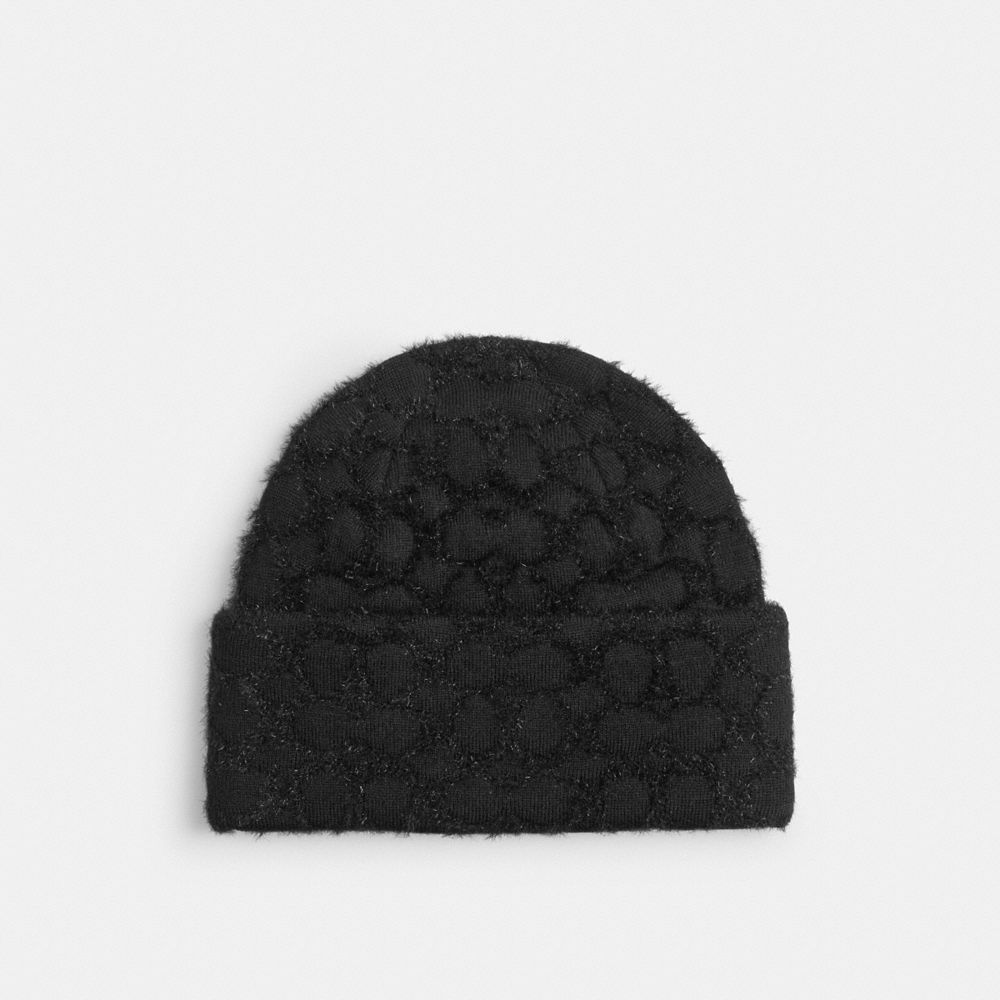 COACH®,Signature Metallic Beanie,Wool Blend,Beanie,Casual,Black,Front View