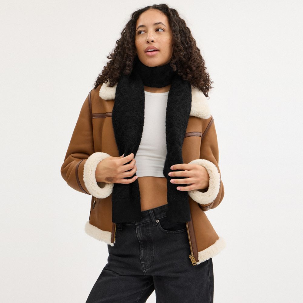 COACH®,Signature Metallic Muffler,Polyester,Nylon,Acrylic,Wool,Rectangle,Casual,Black,Detail View