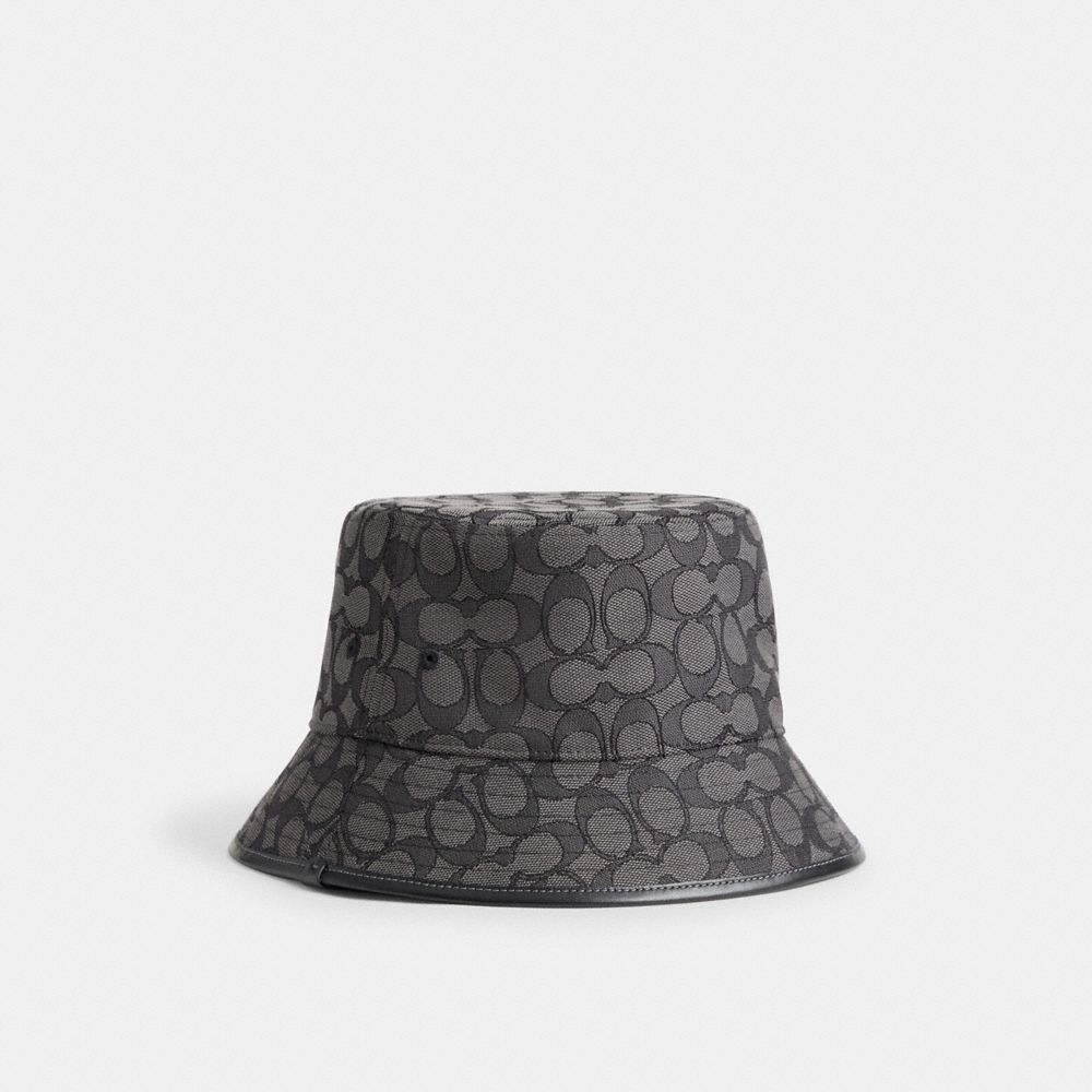 COACH®,Signature Jacquard Bucket Hat,Lining Cotton,Cotton,Bucket,Piping,Casual,Gray,Front View