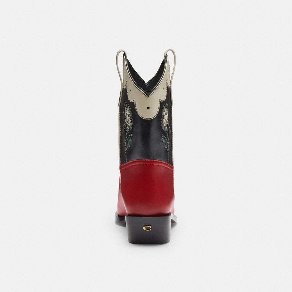 COACH®,Aria Cowboy Boot,Leather,Rubber,Western,Perforated,Notched Embellishment,Piping,Scallop,Stitching,Color Block,Tract...,Multi Color,Alternate View