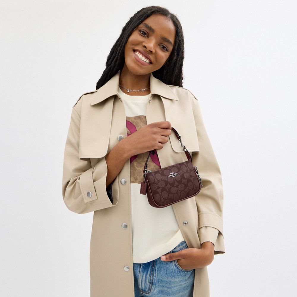 COACH®,Boxed Nolita Bag 15 In Signature Canvas,Canvas,Leather,Shoulder Bag,Metal,Logo,Casual,Brown,Detail View