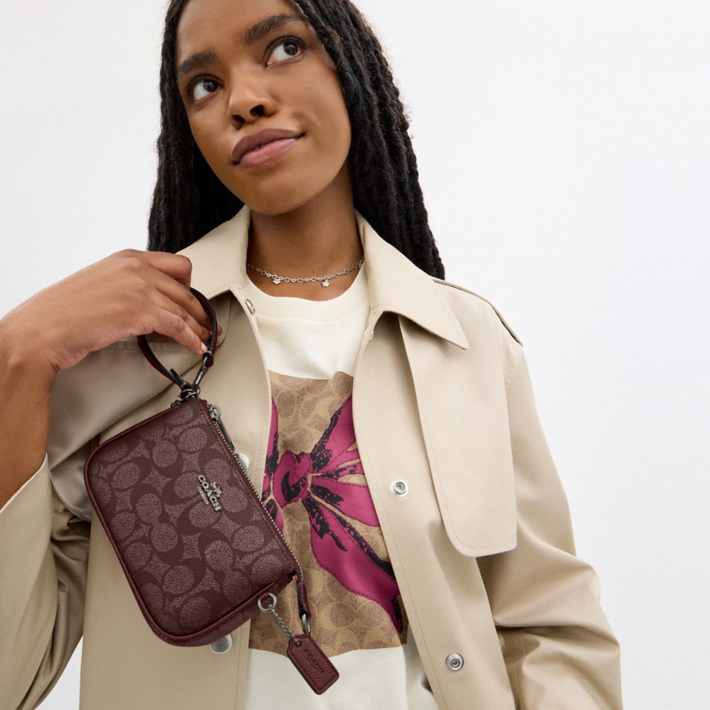 COACH®,Boxed Nolita Bag 15 In Signature Canvas,Canvas,Leather,Shoulder Bag,Metal,Logo,Casual,Brown,Detail View