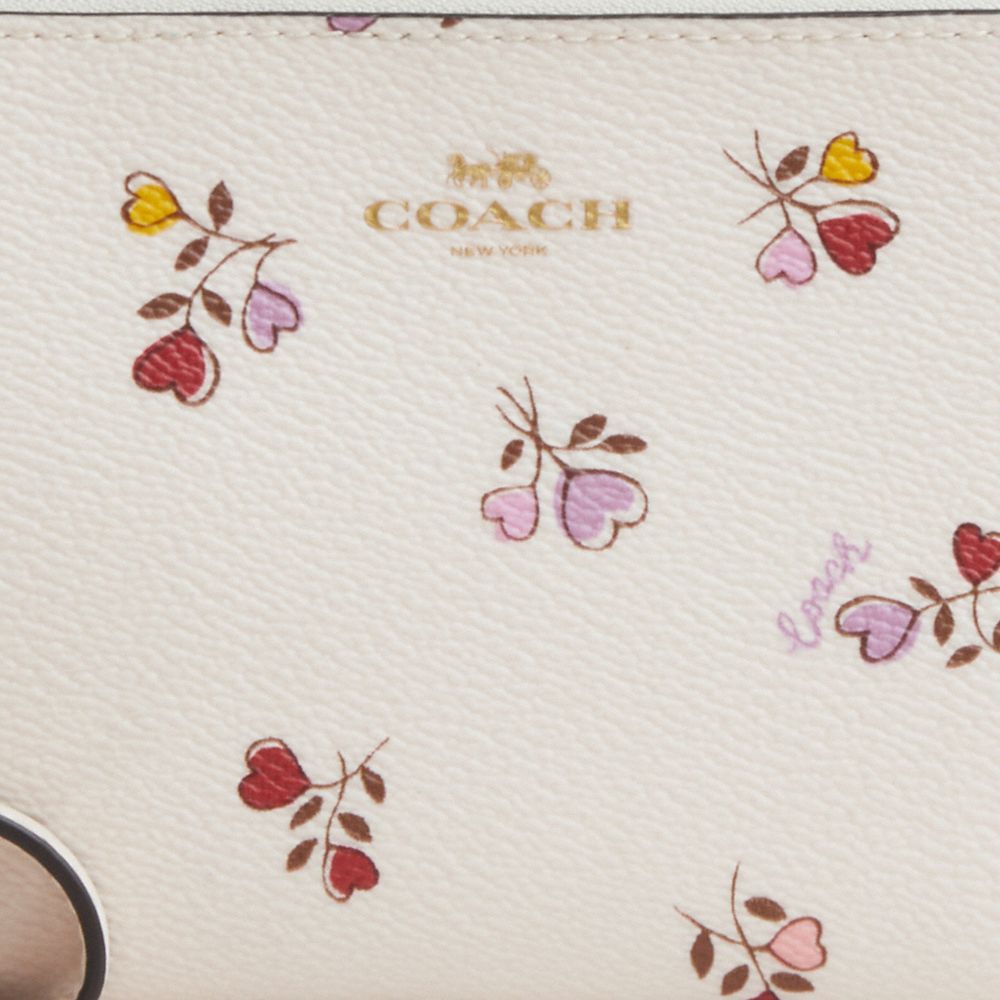 COACH®,Corner Zip Wristlet With Heart Print,Wristlet,Logo,Metal,Casual,Cream