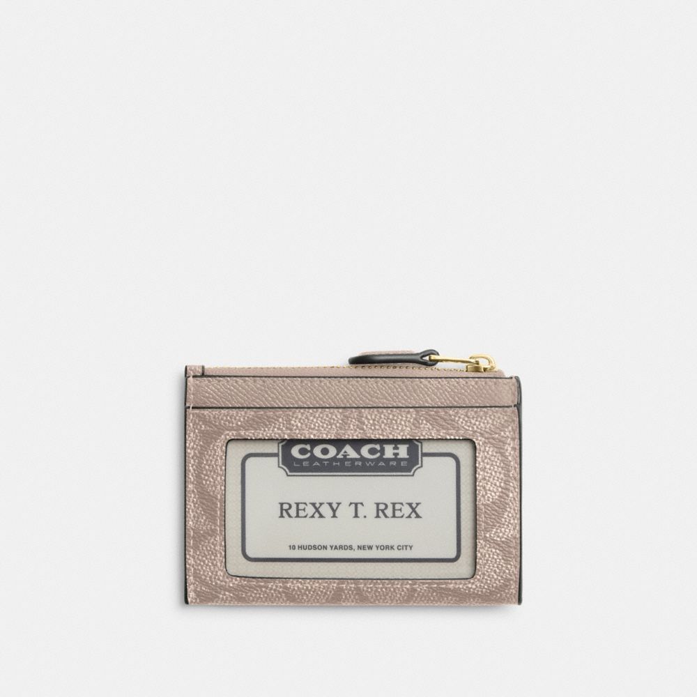 COACH®,Mini Skinny Id Case In Signature Canvas,Leather,Canvas,Card Case,Plastic,Key Ring,Casual,Multi Color,Back View