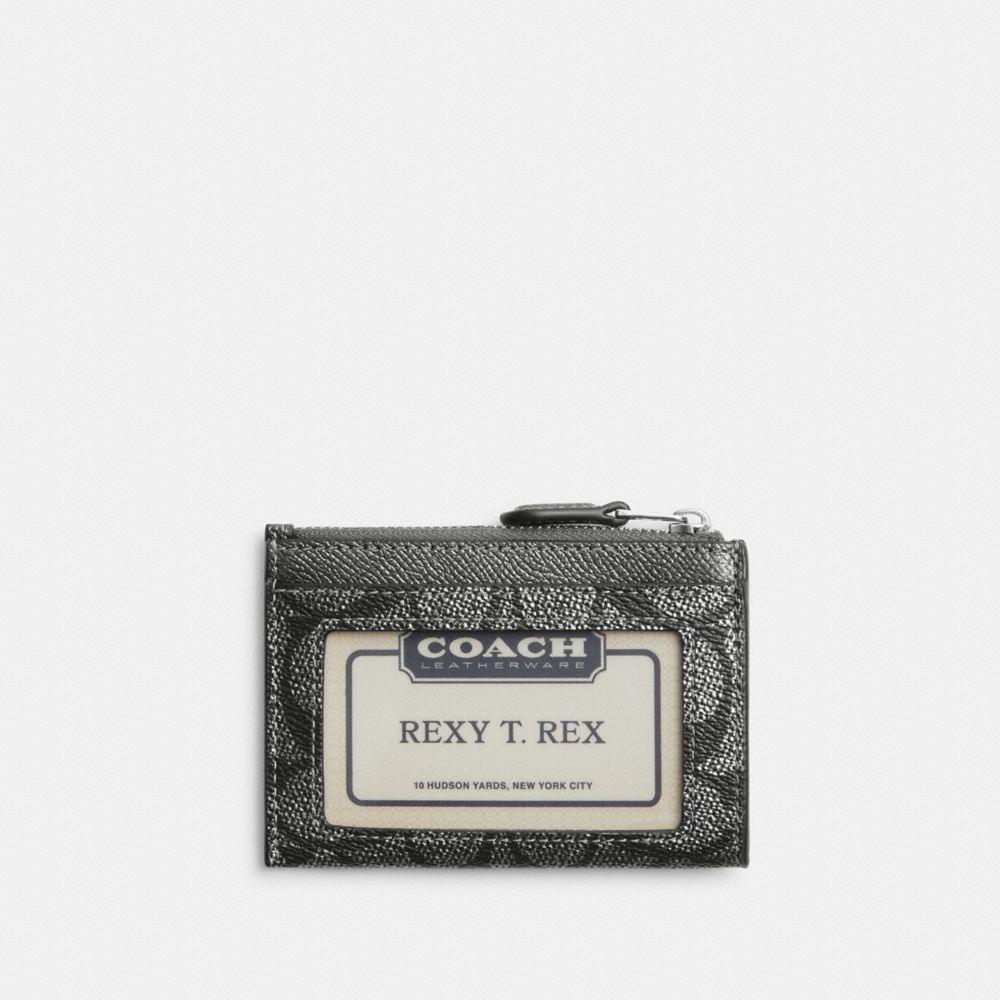 COACH®,Mini Skinny Id Case In Signature Canvas,Leather,Canvas,Card Case,Plastic,Key Ring,Casual,Black,Back View
