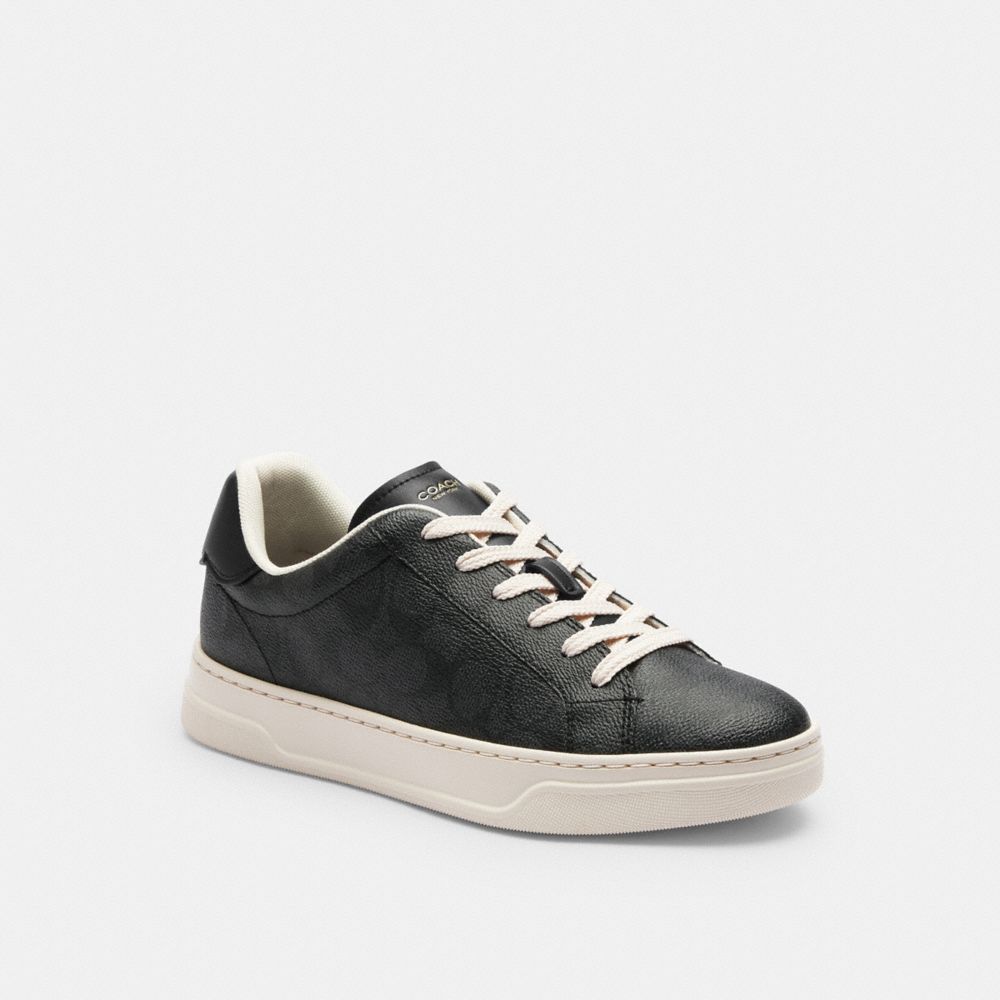 COACH®,High Line Sneaker In Signature Canvas,Leather,Lining Mesh,Mesh,Casual,Fabric,Cushioned,Cushion Toe,Casual,Black,Front View