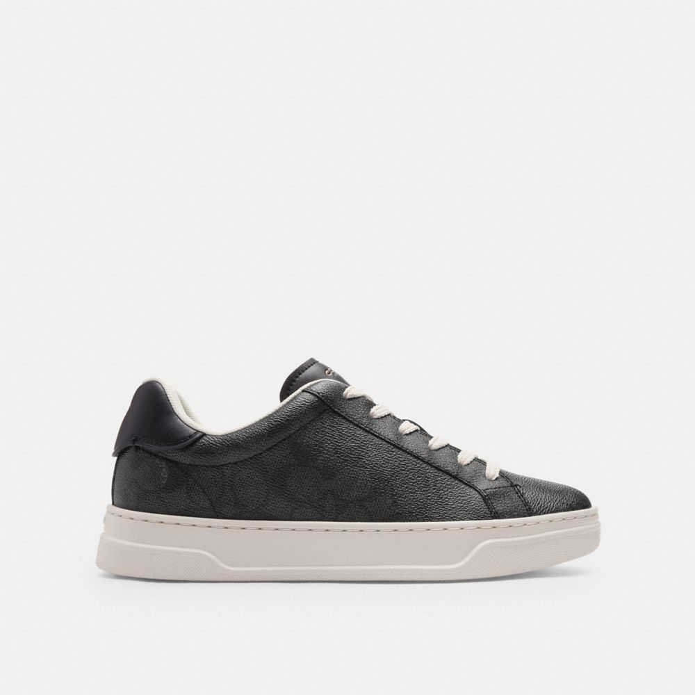 COACH®,High Line Sneaker In Signature Canvas,Leather,Lining Mesh,Mesh,Casual,Fabric,Cushioned,Cushion Toe,Casual,Black,Angle View