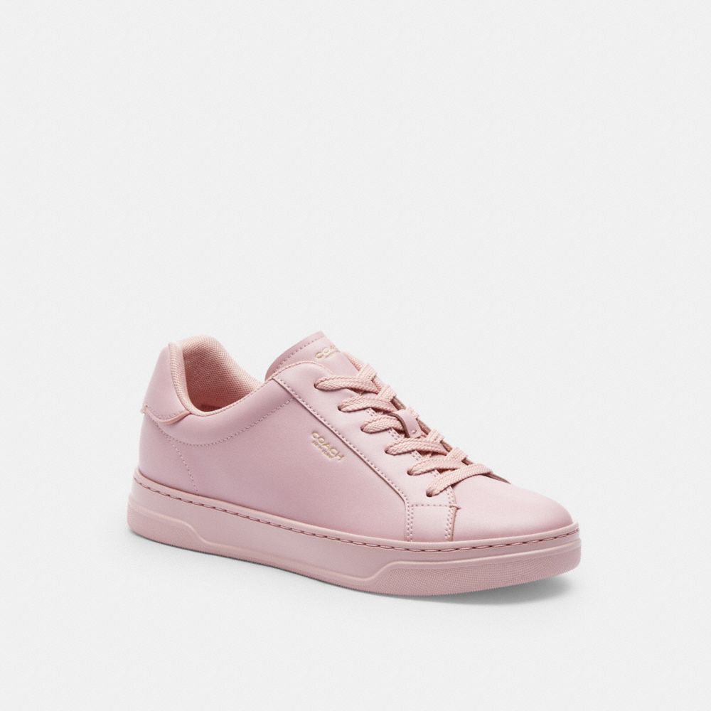 COACH®,High Line Sneaker,Leather,Lining Mesh,Mesh,Casual,Fabric,Embossed,Logo,Cushion Toe,Cushioned,Casual,Pink,Front View