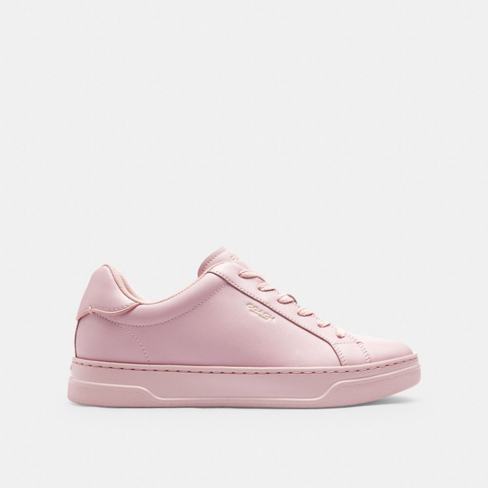 COACH®,High Line Sneaker,Leather,Lining Mesh,Mesh,Casual,Fabric,Embossed,Logo,Cushion Toe,Cushioned,Casual,Pink,Angle View