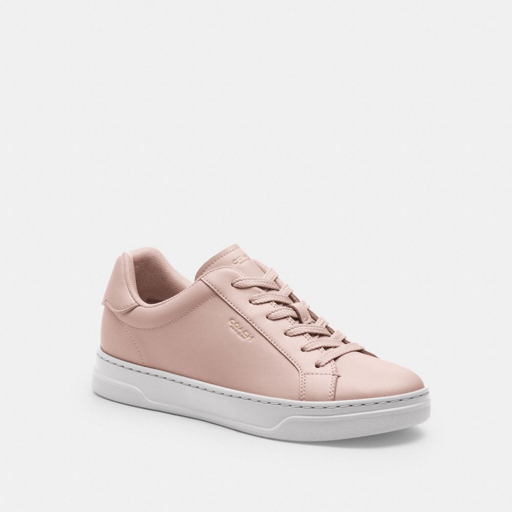 COACH®,High Line Sneaker,Lining Mesh,Mesh,Leather,Casual,Fabric,Logo,Embossed,Cushion Toe,Cushioned,Casual,Pink,Front View