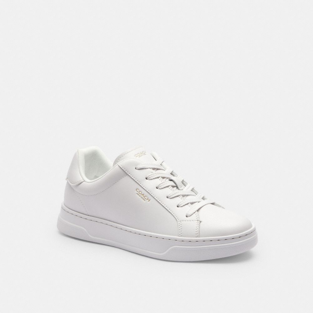 COACH®,High Line Sneaker,Lining Mesh,Mesh,Leather,Casual,Fabric,Embossed,Logo,Pull Tab,Casual,White,Front View