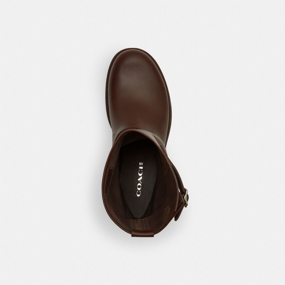 COACH®,Dawn Moto Bootie,Rubber,Moto,Notched Embellishment,Traction,Cushioned,Casual,Brown,Inside View,Top View