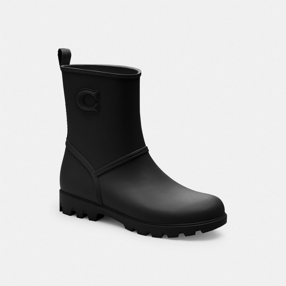 COACH®,Ryder Rainboot,Rubber,Rain,Logo,Pull Tab,Traction,Ripstop,Waterproof,Outdoor,Black,Front View image number 0