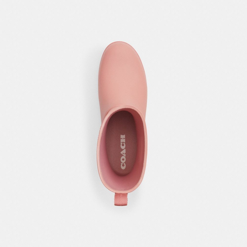 COACH®,Ryder Rainboot,Rubber,Rain,Logo,Pull Tab,Traction,Ripstop,Waterproof,Outdoor,Pink,Inside View,Top View