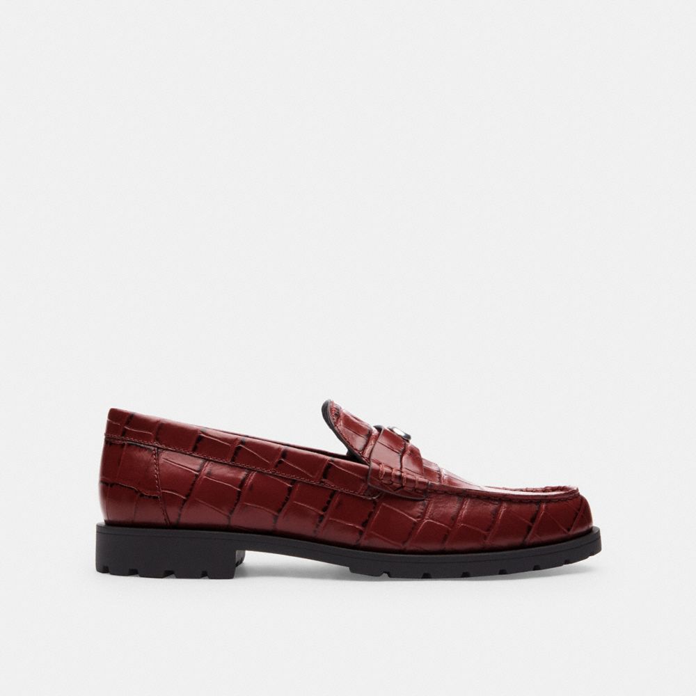 COACH®,Jocelyn Loafer,Rubber,Loafer,Logo,Shoe Straps,Metal,Traction,Casual,Maroon,Angle View