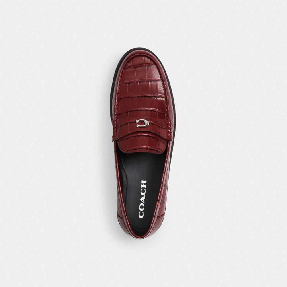 COACH®,Jocelyn Loafer,Rubber,Loafer,Logo,Shoe Straps,Metal,Traction,Casual,Maroon,Inside View,Top View