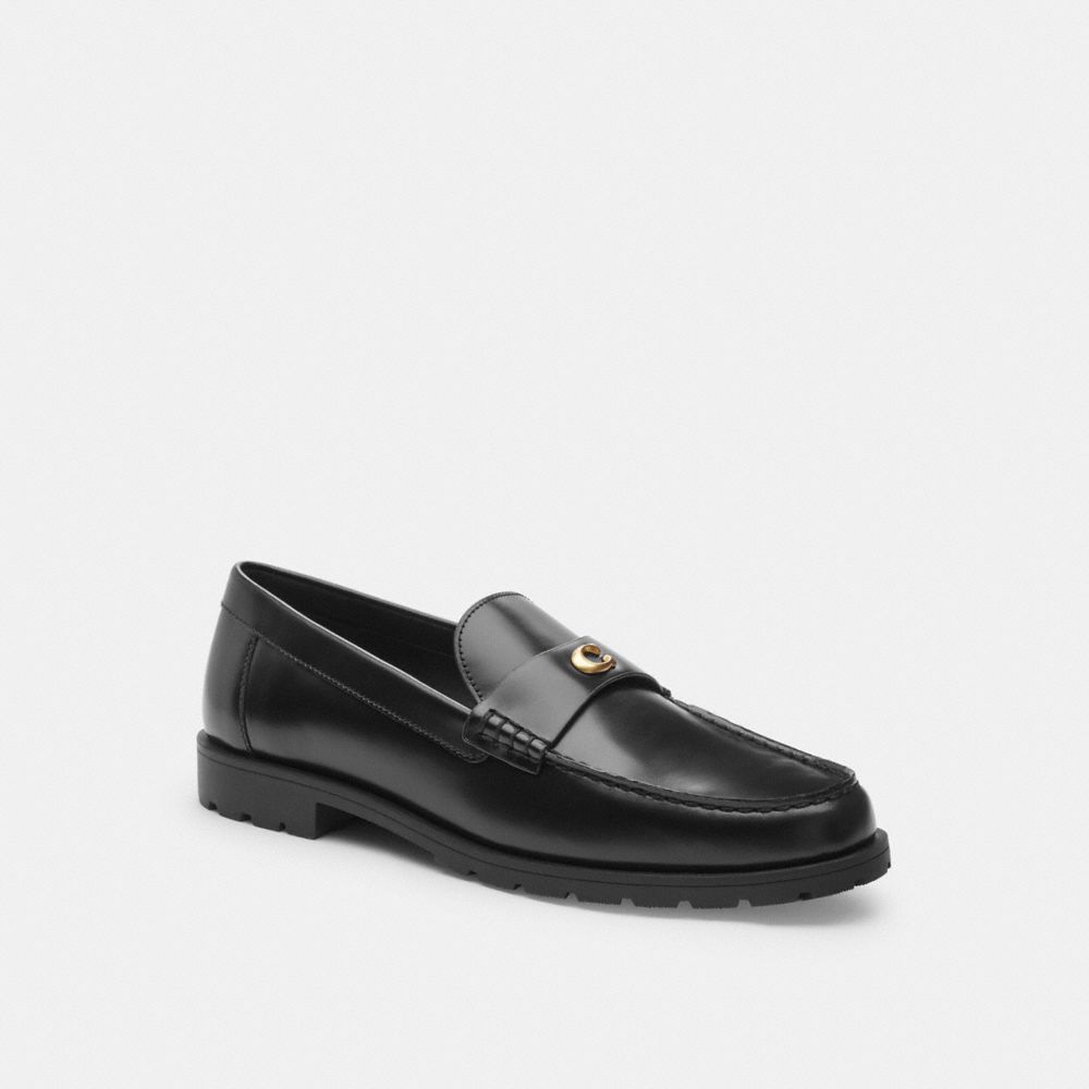 COACH®,Jocelyn Loafer,Rubber,Loafer,Logo,Penny Loafer,Metal,Traction,Work,Black,Front View