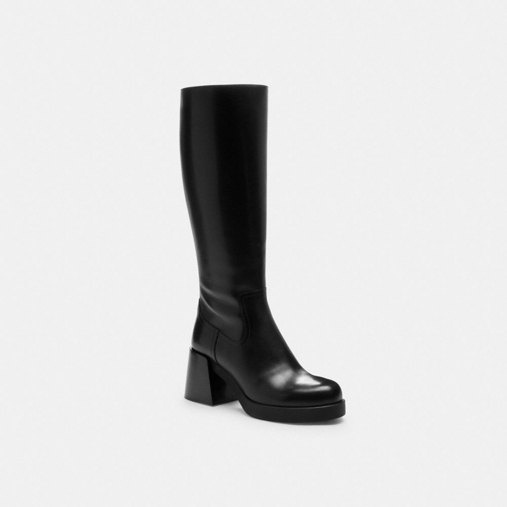 COACH®,Natasha Boot,Leather,Rubber,Boots,Traction,Pull Tab,Casual,Day Party,Black,Front View