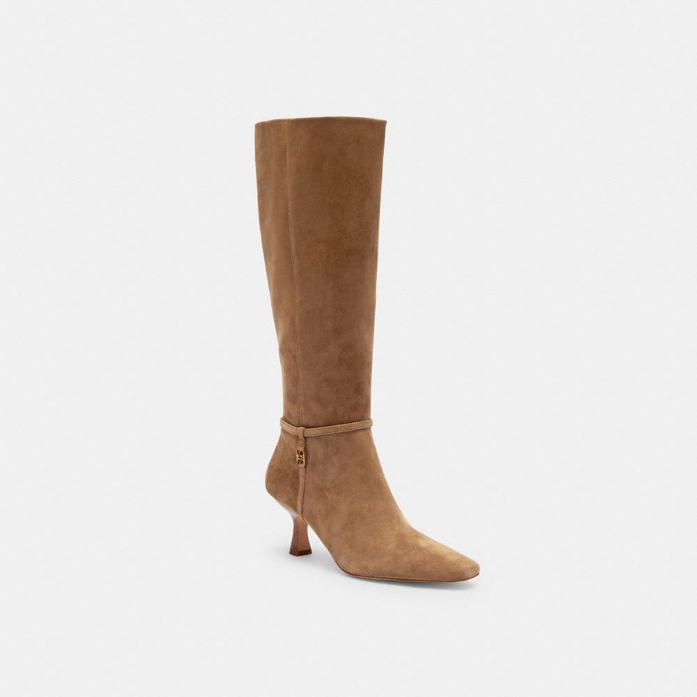 COACH®,Raquel Boot,Suede,Boots,Padded Insole,Pull Tab,Casual,Day Party,Brown,Front View