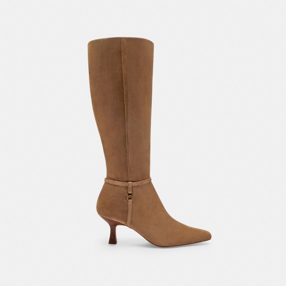 COACH®,Raquel Boot,Suede,Boots,Padded Insole,Pull Tab,Casual,Day Party,Brown,Angle View