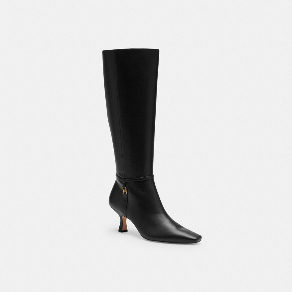 COACH®,Raquel Boot,Leather,Boots,Pull Tab,Padded Insole,Day Party,Casual,Black,Front View