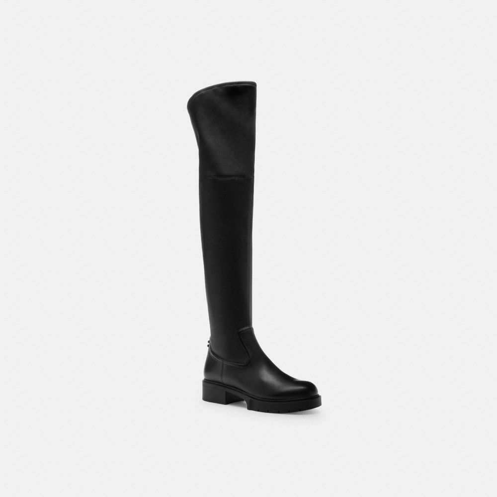 COACH®,Lisa Boot,Leather,Rubber,Boots,Traction,Cushioned,Pull Tab,Casual,Black,Front View