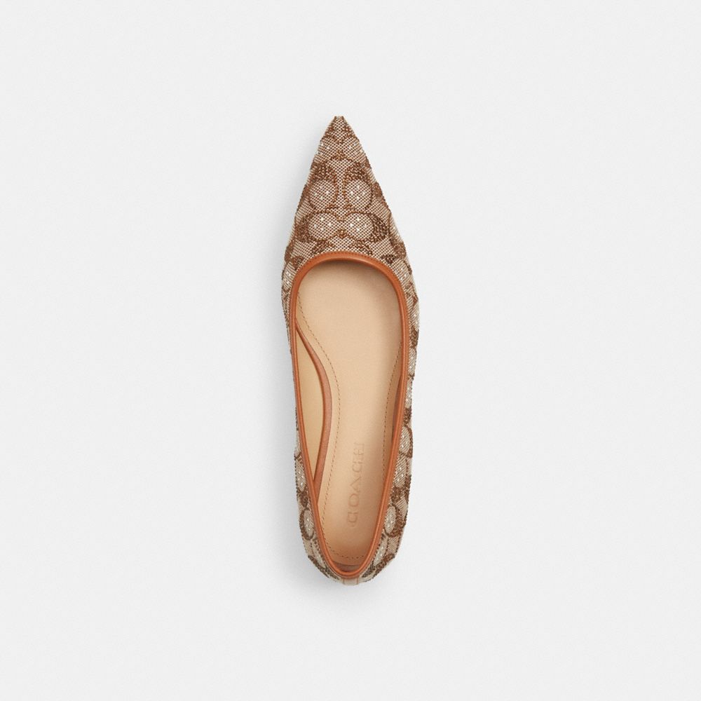 COACH®,Daphne Flat In Crystal Signature Jacquard,Polyester,Cotton,Flats,Crystal,Fabric,Embellished,Rhinestones,Cushioned,S...,Brown,Inside View,Top View