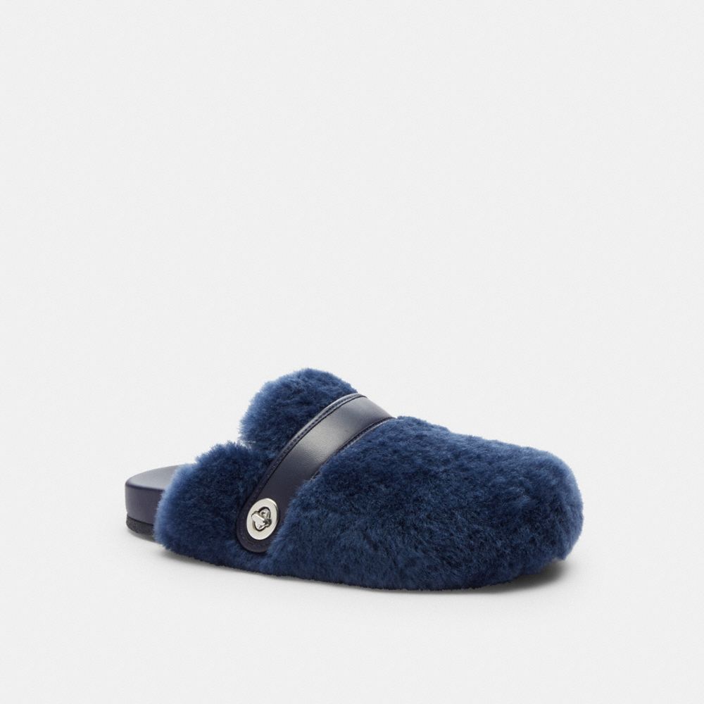 COACH®,Blake Clog,Shearling,Rubber,Mules,Clogs,Traction,Indoor,Casual,Navy,Front View