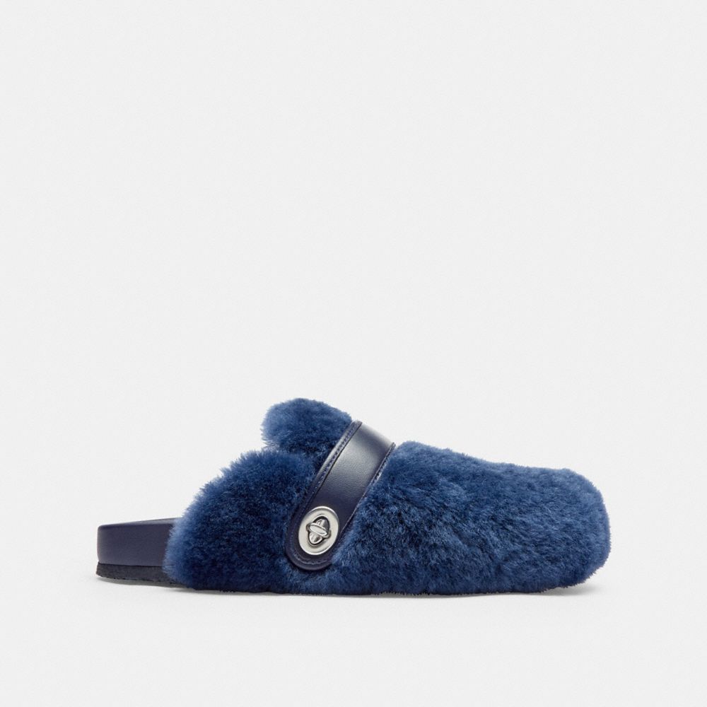 COACH®,Blake Clog,Shearling,Rubber,Mules,Clogs,Traction,Indoor,Casual,Navy,Angle View