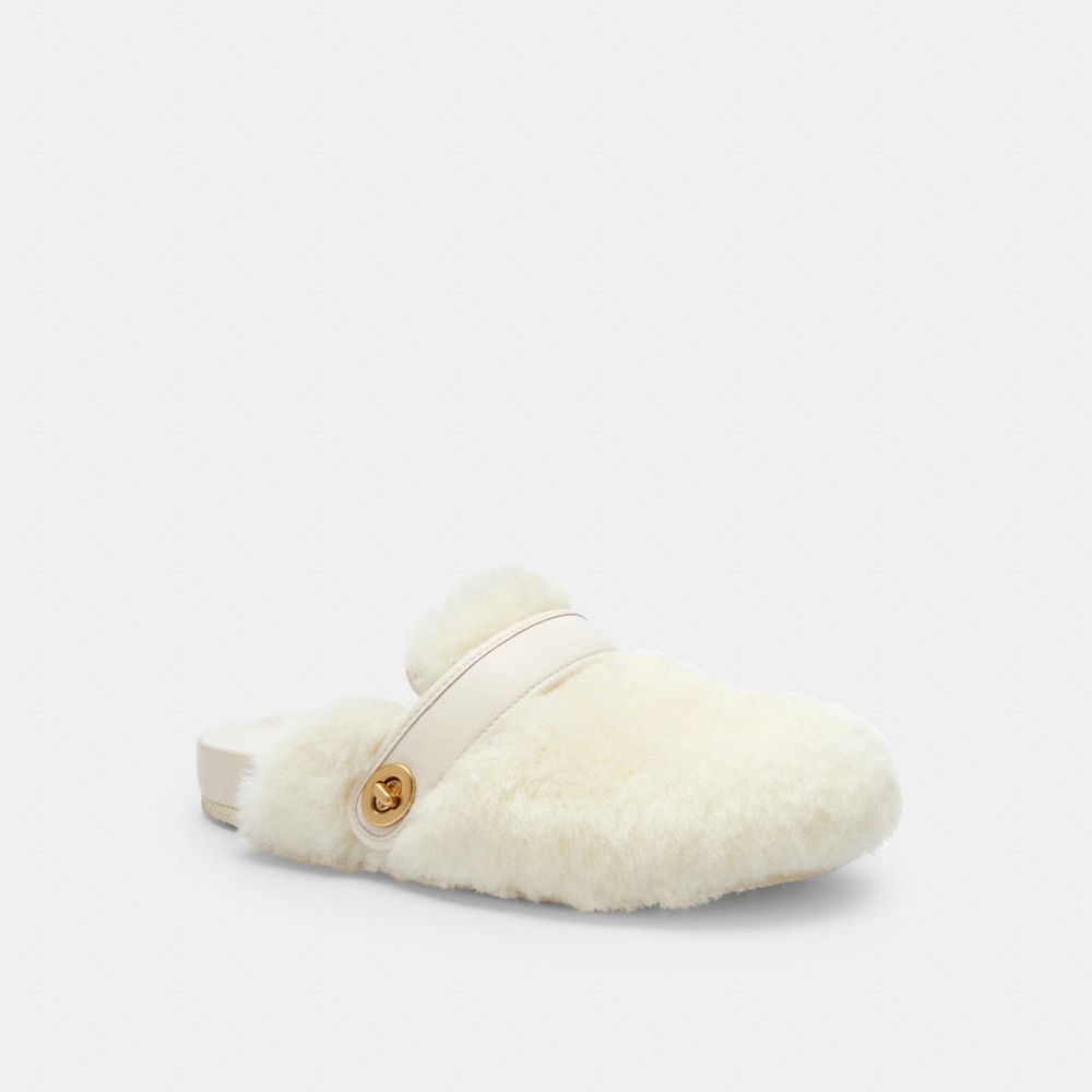 COACH®,Blake Clog,Shearling,Rubber,Mules,Clogs,Traction,Indoor,Casual,Cream,Front View