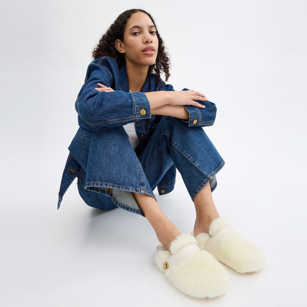 COACH®,Blake Clog,Shearling,Rubber,Mules,Clogs,Traction,Casual,Indoor,Cream,Detail View