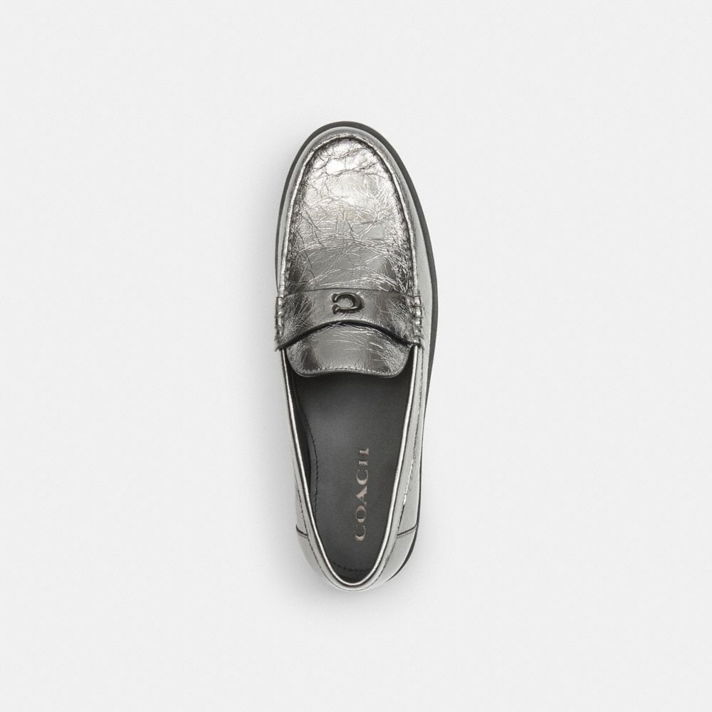 COACH®,Jocelyn Loafer,Rubber,Leather,Flats,Loafer,Metal,Penny Loafer,Logo,Traction,Day Party,Casual,Metallic,Inside View,Top View