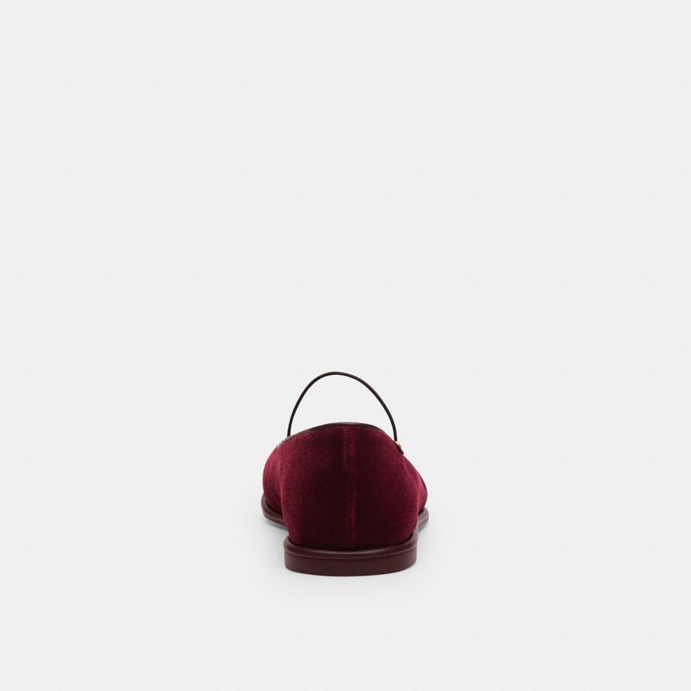 COACH®,Emilia Mary Jane,Rubber,Velvet,Ballet Flats,Foam,Logo,Metal,Cushioned,Work,Casual,Maroon,Alternate View