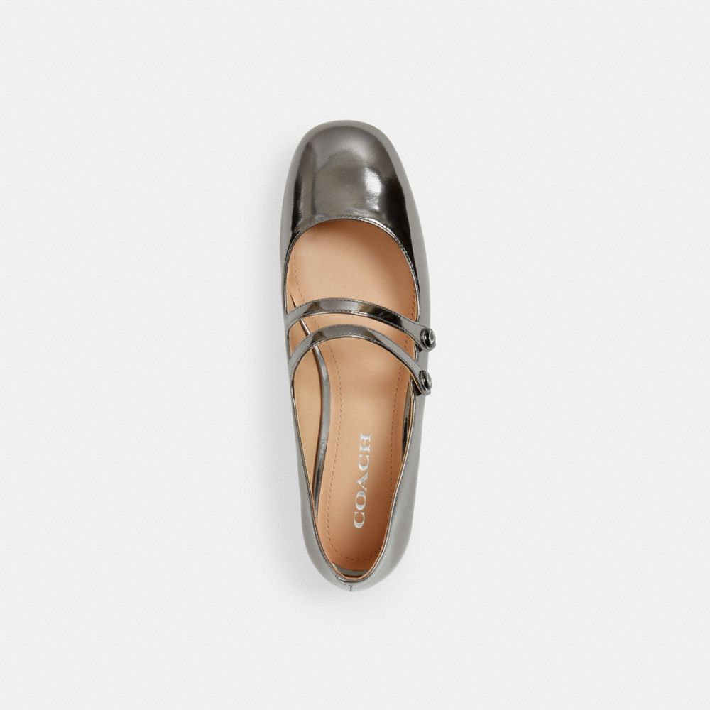 COACH®,Winley Mary Jane,Leather,Rubber,Ballet Flats,Logo,Traction,Pull Tab,Casual,Black,Inside View,Top View