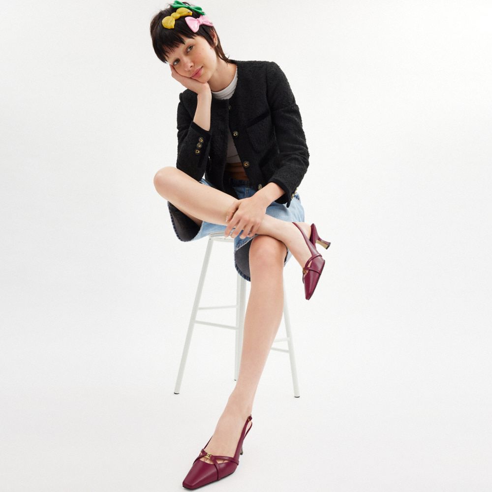 COACH®,Rowyn Slingback,Leather,Faux Leather,Lining Leather,Pumps,Logo,Metal,Shoe Straps,Elastic Gore,Cocktail,,Detail View