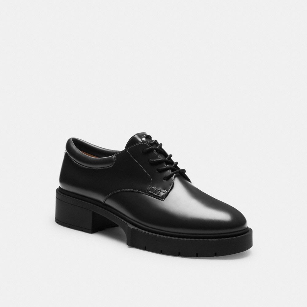 COACH®,Lyla Platform Derby,Rubber,Derby Shoes,Oxford,Cushioned,Traction,Work,Casual,Black,Front View