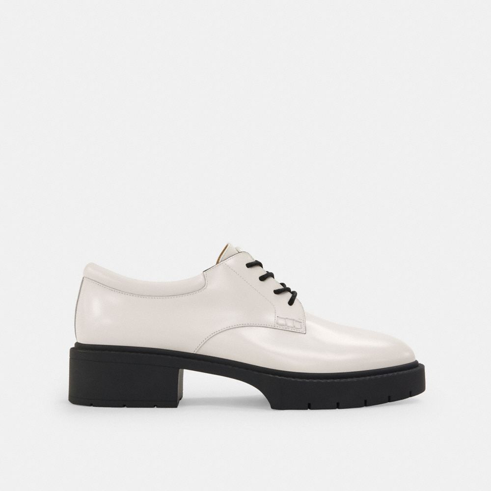COACH®,Lyla Platform Derby,Rubber,Leather,Derby Shoes,Pull Tab,Work,White,Angle View